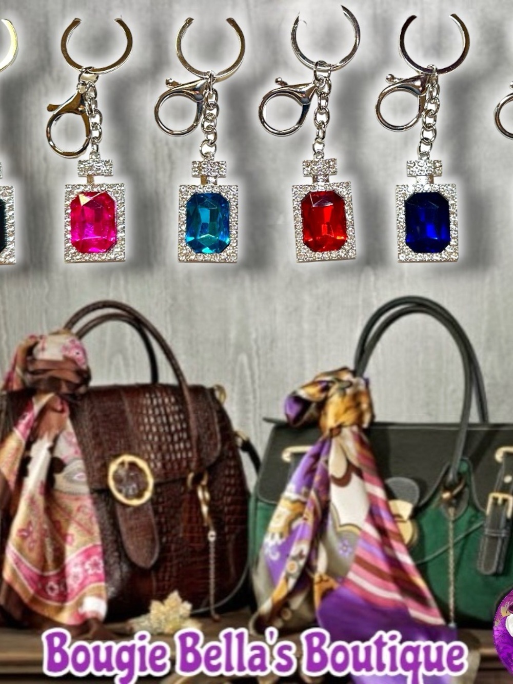 Assorted Rhinestone Perfume Bottle Keychain Bag Charms